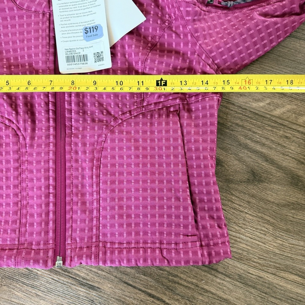 NWT LULULEMON Water-Repellent Grid Fleece Hiking Jacket Sz 2 Raspberry WLDB - Picture 6 of 9